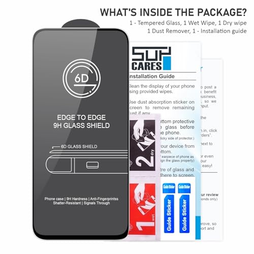 Image of SupCares Tempered Glass for Oppo A6 Pro, Oppo A6x 5G, A6x 4G and A6s (6.75 Inch) With Installation Kit | 9H Edge to Edge Screen Protector | Black