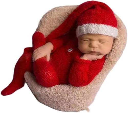 Vista 32 de Ropa de Navidad para recién nacido, accesorios para sesión de fotos, ropa de ganchillo, pantalones de sombrero rojo de Papá Noel, accesorios