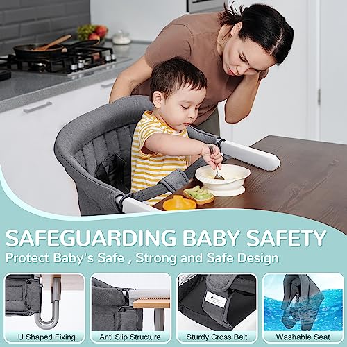 Hook On High Chair, Portable Clip On Table High Chairs For Babies And Toddlers, Removable And Washable Baby Feeding Seat, High Load Design, Attach To Table For Home And Travel- Grey #TOP1