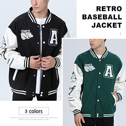 Image of Varsity Jacket Unisex Y2K Embroidered Letterman Bomber Jacket Casual Baseball Jackets