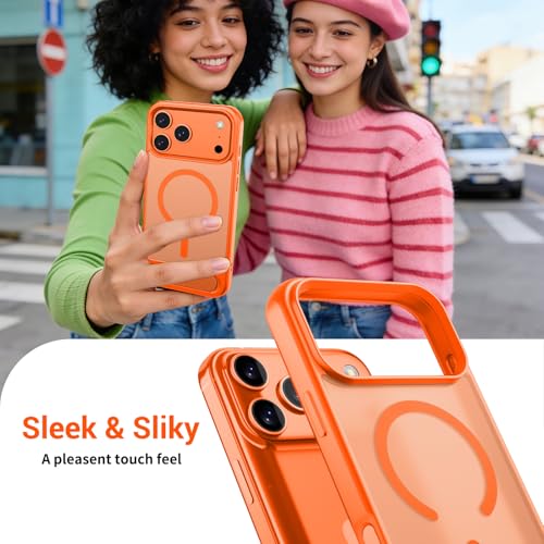 Image of SUPFINE Magnetic for iPhone 17 Pro Max Case Translucent Matte Phone Cover | (Built-in Invisible Kickstand)(Compatible with MagSafe)(Military Grade Drop Protection) Orange