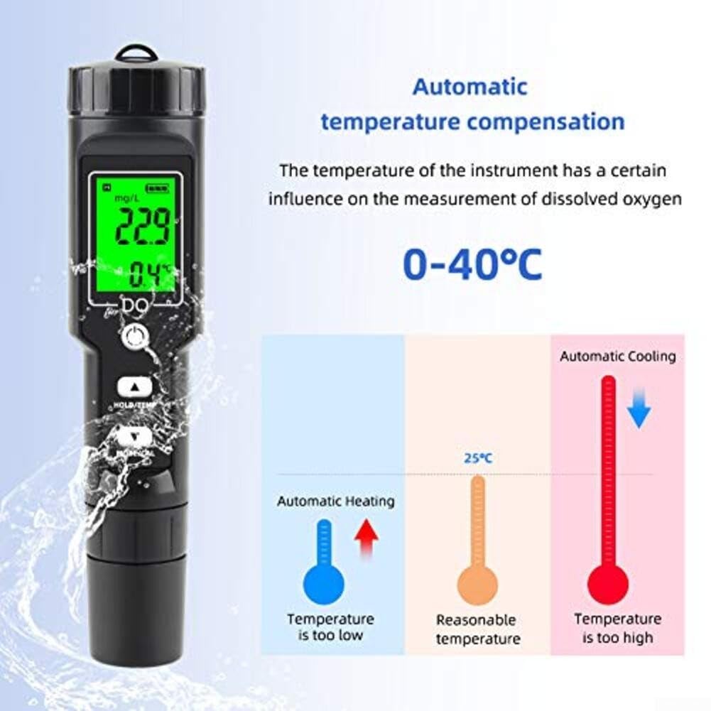 Medidor de oxígeno disuelto con pantalla retroiluminada y apagado automático para una fácil lectura en condiciones de poca luz