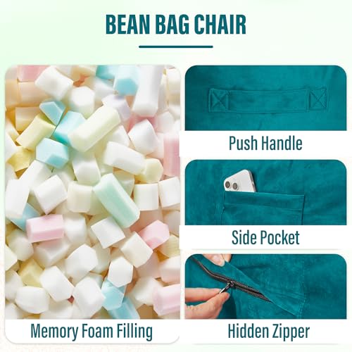 Image of HABUTWAY Bean Bag Chair: Giant 6' Memory Foam Furniture Bean Bag Chair with Microfiber Cover - 6Ft,Sea Blue