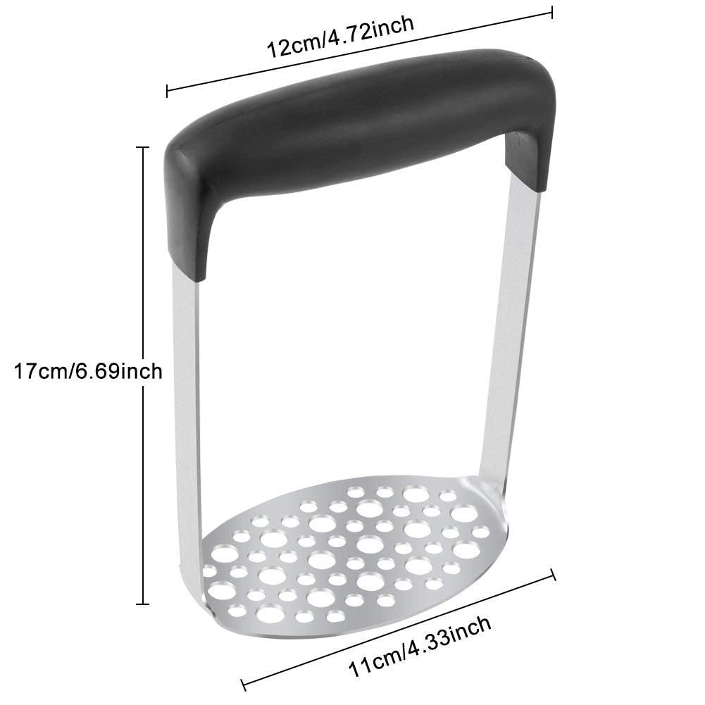 Presse-Purée De Pommes De Terre En Acier Inoxydable Noir - Robuste Et Ergonomique, Parfait Pour Légumes Et Fruits (12 × 7 × 17 Cm)