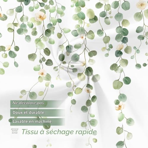 Dazzlewall Rideau de Douche Feuilles Vertes d’Eucalyptus 180x180cm, Rideaux de Douche Tissu Polyester Imperméable Anti Moisissure Lavable pour Baignoire et Bain avec 12 Crochets – vue 4