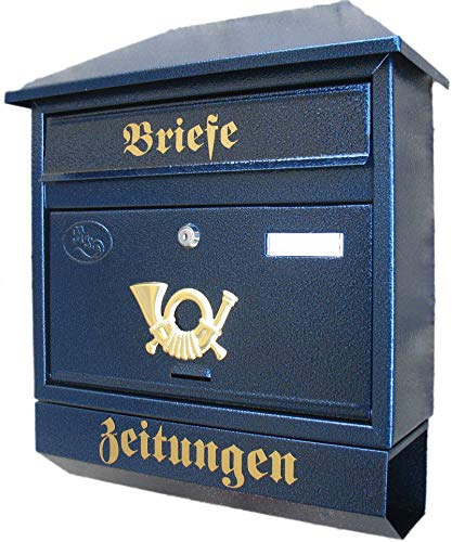 Preisvergleich Produktbild Naturholz-Schreinermeister Großer Briefkasten / Postkasten XXL Blau mit Zeitungsrolle Zeitungsfach Schrägdach Trapezdach