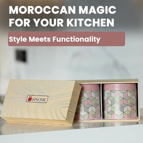 Image of Maroc Collection Airtight Kitchen Container Set| 450ML+1100ML- Set of 4| Food Grade Metal Storage Jars for Spices, Cookies & Dry Foods| Leakproof, Moist-Proof Canisters| Moroccan Pink Pastel