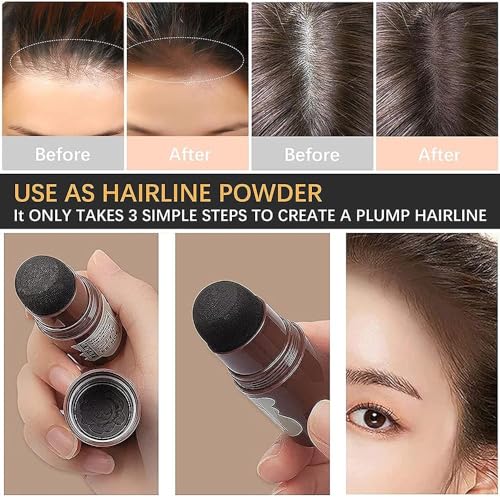 Image of Instant Natural Hairline Colour Touch-Up Powder for Women & Men, Natural Shadow Filler & Shading Sponge Pen for Thinning Hair, Quick Root Touch-Up & Hairline Concealer (BLACK HAIR STICK POWDER)