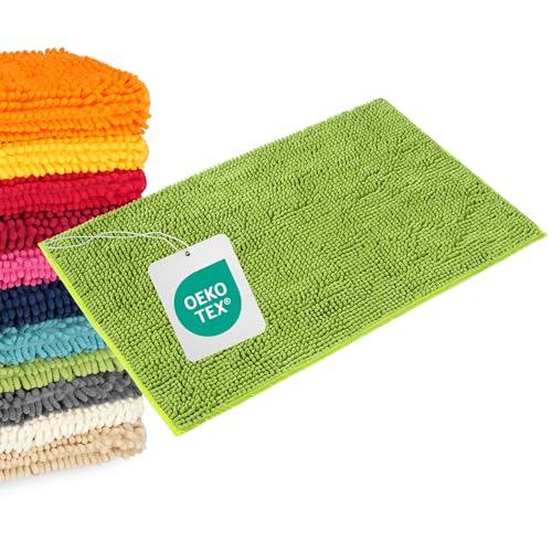 WohnDirect Badematte 70x120 cm Grün – Großer Badezimmerteppich XXL – Weicher Hochflor Badvorleger Lang, Saugstark & Waschbar (Versand aus DE)