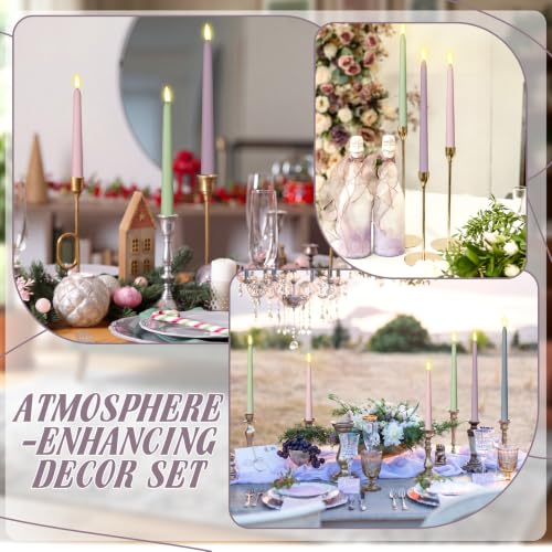 Image of Rossesay 16 Pcs Christmas Flameless Taper Candle with Remote Morandi Color | Battery LED Flickering Flame, 4 Sizes 8.5 inch-12.8 inch, Remote Timer, Bulk Set for Wedding Party Xmas Halloween Decor