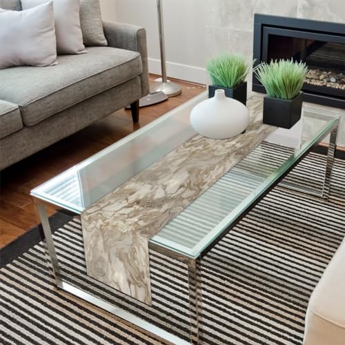Chemin de table marbre doré chic en grand format 304 cm pour table design - 8