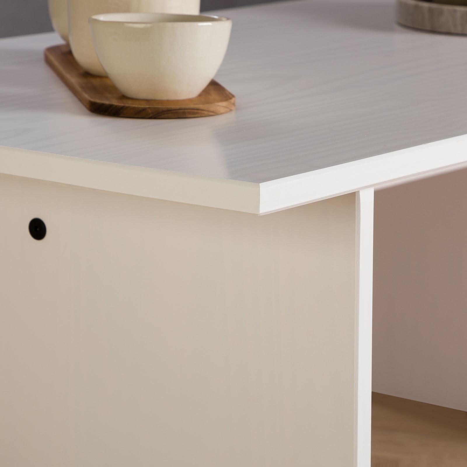 IDIMEX Table Basse Salto rectangulaire pour Salon en Bois Massif Blanc, 110x45 cm, élégante et Minimaliste, Pieds en Bois