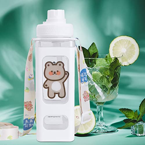 Jqwsve Kawaii Water Bottle With Straw And Sticker, Kawaii Bear Water Bottle, Large Sport Plastic Portable Square Drinking Bottle For Girl, Cute Juice Tea Water Cups #TOP4