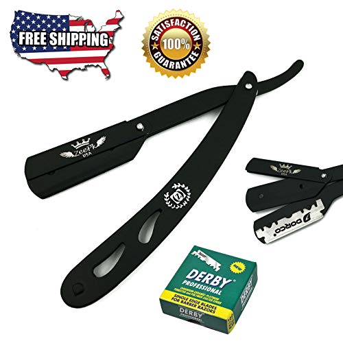SMART CUT THROAT STAINLESS BARBER STRAIGHT RAZOR + 100 BLADES BLACK