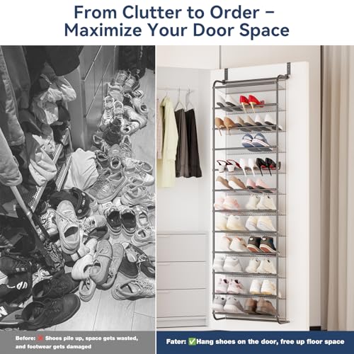 Image of Whitmor 36 Pair Over The Door Shoe Organizer, 12 Tier Hanging Shoe Organizer, Heavy Duty Metal & Mesh Shoe Holder, Hanging Shoe Rack for Closet Organizer, 74 inch L x 21.7 inch W x 7.5 inch H, Matt Gunmetal
