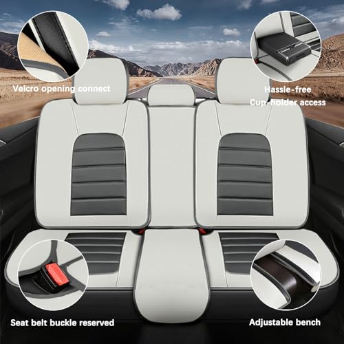 Image of 5 Seat Covers for Hyundai Santa Fe XL 2001-2024,Premium Nappa Leather Car Seat Covers Car Seat Cushions,Waterproof Soft Seat Covers for Cars,Interior Accessories with Airbag(Standard-Gray&White)