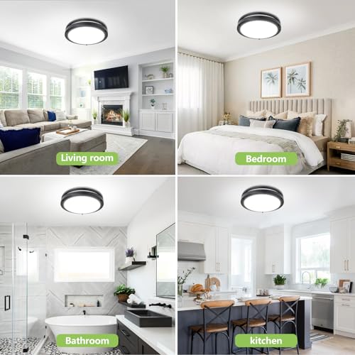 Image of Flush Mount Ceiling Light - 4 Pack 13″ 36W 3000K /3500K /4000K /5000K /6000K Dimmable Led Ceiling Light Fixture for Kitchen Hallway Bedroom Bathroom (4, Black, 13 Inch)