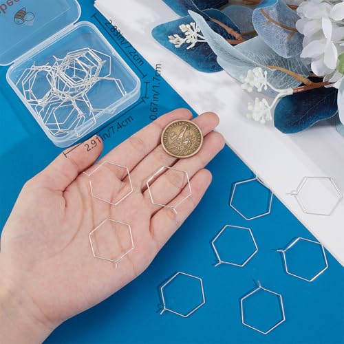 Beebeecraft 1 Box 40Pcs Hoop Ear Wires 925 Sterling Silver Plated Hexagon Geometry Earring Loops Findings for Jewelry Making DIY Beading 25mm - Image 3