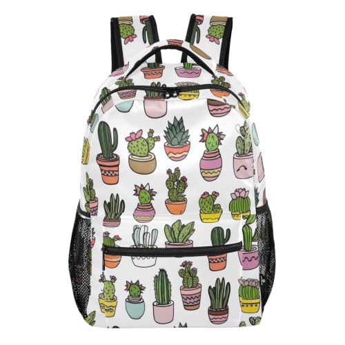 Sac à dos école filles adolescents blanc imprimé cactus dessin animé et sac de voyage enfants