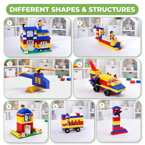 Image of RATNA'S Genius Building Blocks Set, 230 Interlocking Pieces to Make Houses, Helicopters, Boats and Vehicles, Educational Construction Blocks Creative Learning Toy for Kids 3+ Years