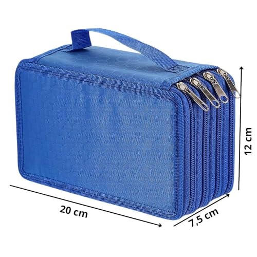Estojo Escolar Grande Com 4 Divisórias Organizador 72 Caneta Lápis Alça de Transporte (Azul)