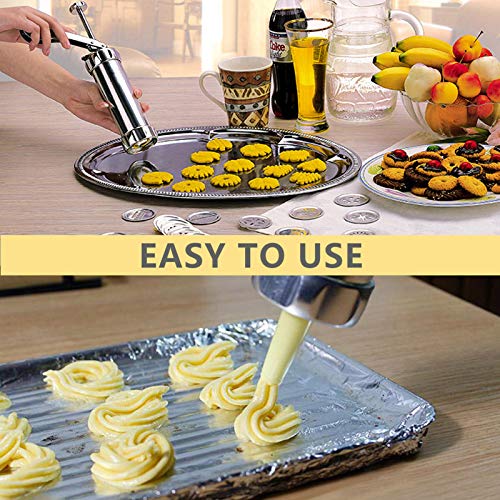 Toopify Cookie Press Gun Kit for DIY Biscuit Maker and Decoration with 20 Stainless Steel Cookie discs and 4 nozzles, Silver