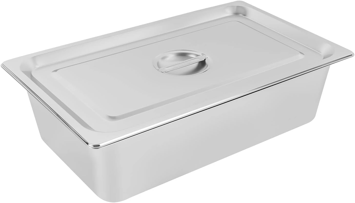 4Pcs Stainless Steel Hotel Pans with Lids, 5.91'' Deep Steam Table Pans, Commercial Food Pan for Hotel, Canteen, Restaurant, Office, Party(21.26'' x 12.6'' x 5.91'')