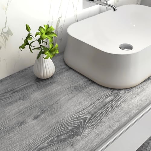 Stickyart 36\"x160\" Grey Wood Contact Paper Distressed Wood Grain Contact Paper for Countertops Waterproof Self Adhesive Vinyl Contact Paper Matte Removable Vintage Wood Look Wall Paper Decorations