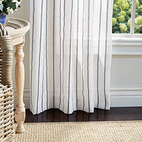 Martha Stewart Laguna Stripe Semi-Sheer Tie Tab Window Curtain Panel Pair, 84", Grey #TOP2