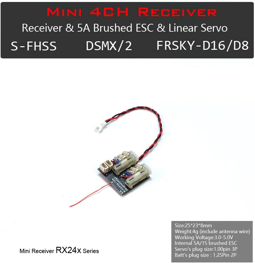 2.4G 4CH/5CH/6CH/7CH Mini Receiver Support DSM2/ DSMX Protocol Built-in Brushed /Brushless ESC Regulator (RX244)