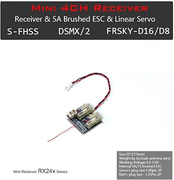 2.4G 4CH/5CH/6CH/7CH Mini Receiver Support DSM2/ DSMX Protocol Built-in Brushed /Brushless ESC Regulator (RX244)