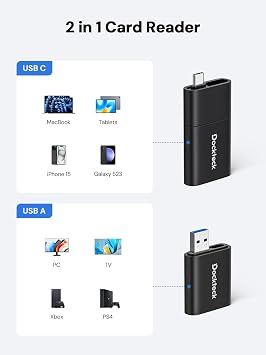 SD Card Reader, Dockteck USB 3.0 Card Reader to Micro SD Card Adapter, 5G SD Memory Card Reader, USB A - C Adapter, Dual-Slot Card Reader for UHS-I SD/Micro SD/SDHC/SDXC/MMC, Support OTG for Plug&Play