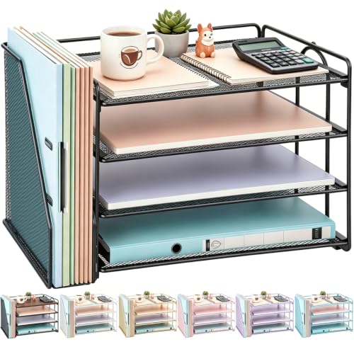 gianotter 4-Tier Paper Organizer With Magazine Holder, Desk Organizers and Accessories, Desk Accessories & Workspace Organizers, File Organizer for Office Supplies Storag (Black, 4-Tier)
