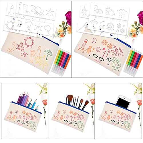 Cieex 15 Stück DIY Stoff Federmäppchen Blanko Kinder Federmäppchen, 6 Buntstift und 8 Pcs Malen Schimmel für Reisen Make up Taschen, Mäppchen, Aufbewahrung Schreibwaren(21 x 12 cm) (15)