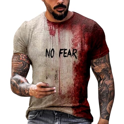 Vekewsap Camiseta para hombre Halloween Bloody Shirt Oversized Feo Tshirts Problema Resuelto Camisetas Manga Corta Cuello Redondo Salpicaduras Estampado de sangre Tops Camisa Horror Estampado Blutig