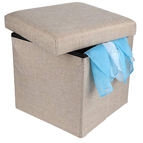 Otomano de armazenamento, 9.8x9.8x9.8in Linho Dobrável Grande capacidade de armazenamento Poupança d