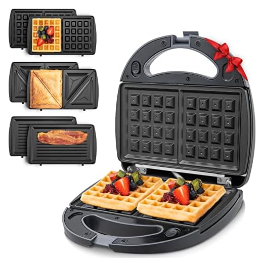 Waffle Maker Sandwich 3-In-1 Toaster Panini Press Grill With Removable Plates Waffle Iron Machine Non-Stick 2-Slice Belgian Breakfast Grilled Cheese,Omelette,High Gloss Panel 750W Gray BEZIA