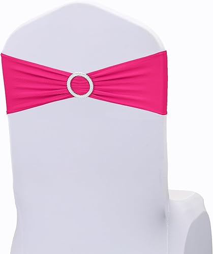 JKDMJF Bandas para sillas de color rosa intenso, 50 unidades, bandas elásticas de elastano con hebillas deslizantes, lazos elásticos universales