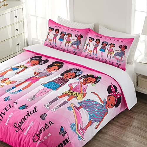 Grat Tioc Black Girl Magic Comforter Set Twin For Kids Teens Toddler,Black Girl Bedding Set,African American Girl Inspirational Quotes Comforter Set,Black Princess Bed Bedroom Set With 2Pillowcases #TOP2