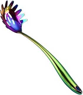 Server per spaghetti in acciaio inox 304, cucchiaio colorato per spaghetti con placcatura in titanio, forchetta per pasta da 14,7