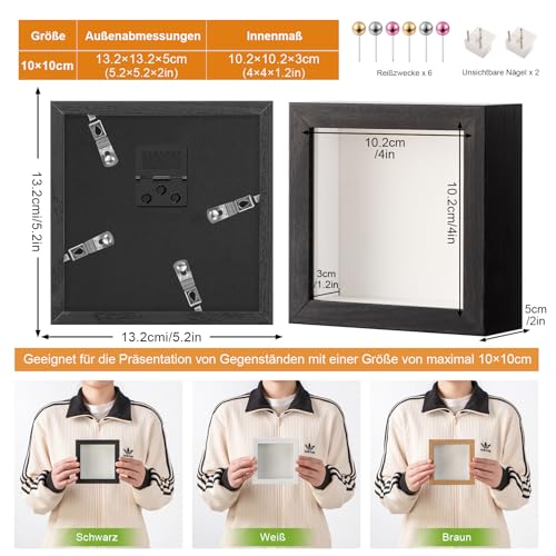 MUXIUNT 3D Tiefer Bilderrahmen Zum Befüllen 10x10cm Mit Weichem Leinenfutter–echtes Glas,bilderrahmen 3D Dicker Rahmen Mit Tief Breit Zum Befüllen Ausstellung Basteln Hochzeit Baby Foto Deko Geschenk