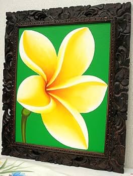 Amazon.co.jp: バリアート 絵画 L 縦 『プルメリア1輪』 黄・緑