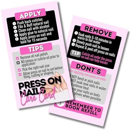 Modern Professional Press on Nail aftercare Cards | Pack of 55 | Business Card Size | How to Apply and Remove | DIY Press On Nail Care Card - Tips for Pressing on Nails, Nail Art (Pink) image 5