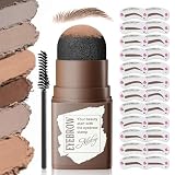Eyebrow Stamp Stencil Kit - Eyebrow Powder with Brush Smudge-Proof Waterproof Brow Shaping Kit with 24 Reusable Eyebrow Stencils for Women Eyebrow Color (Light Brown)