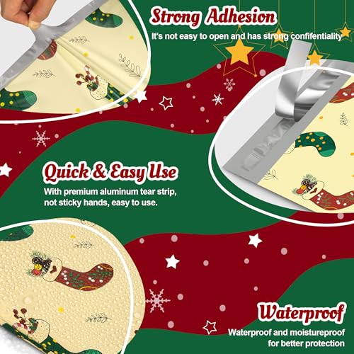 JinRuiKJ Christmas Poly Mailers 10x13 Inch 25 Pcs - Heavy Duty Tear-Proof Mailings Envelopes - Waterproof Shipping Bags for Small Business & Boutique - Christmas Stockings — view 5