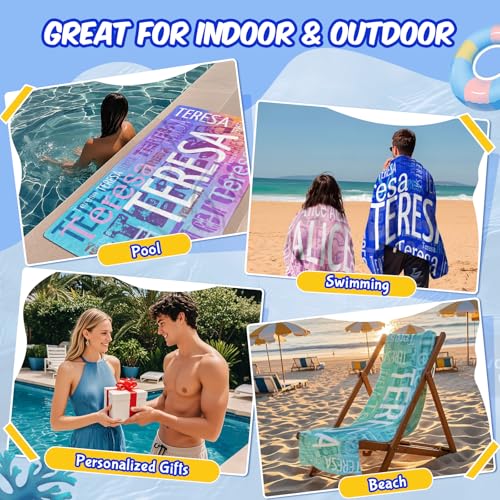 Bemaystar Personalized Beach Towels with Names - Custom Beach Towel for Adults, Kids, Personalized Towels, Gifts for Pool, Beach, Swim Class, Vocation, Absorbent/Sand-Free/Quick-Dry - Thumbnail 7