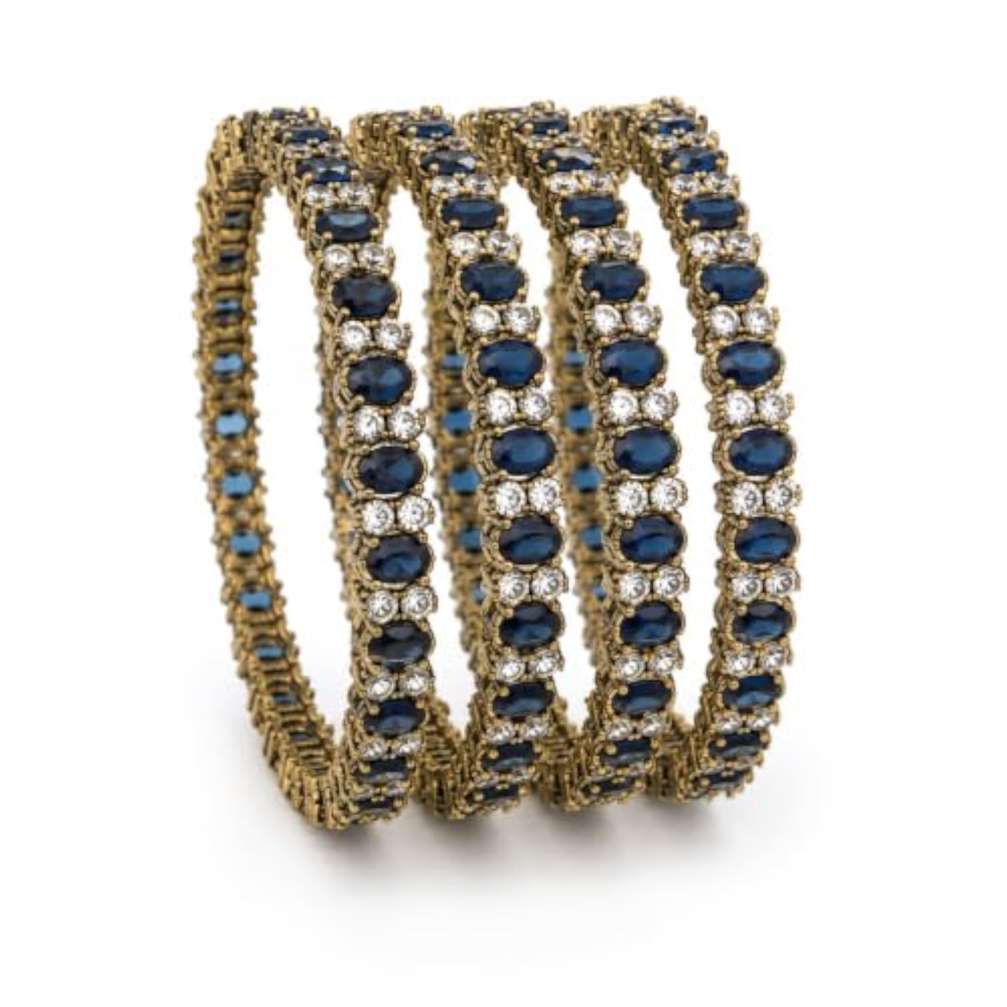 4pc Charming Blue Stone Antique Mehendi Finish Bangles Set