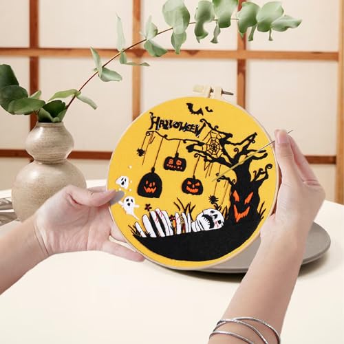 Image of Ohcol 3 Sets Halloween Embroidery Kit,Needlepoint Kits for Adults with Clear Instructions