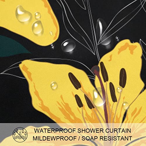 Rideau de douche imperméable contre les fuites d'eau motif lys noir