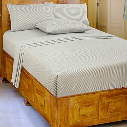 Royale Linen - 4 Piece Printed Full Bed Sheet - Brushed Microfiber 1800 Bedding Set - 1 Fitted Sheet 1 Flat Sheet 2 Pillow Case - Wrinkle & Fade Resistant Full Size Sheet Set (Full,Grey Narrow Stripe) #TOP5